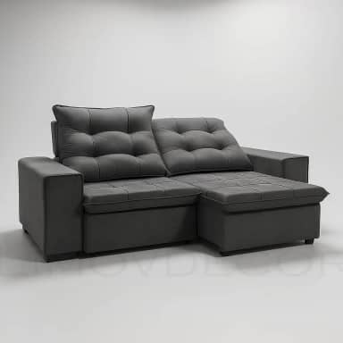 Sofá Conforto Plus Reclinável e Retrátil Aurora Veludo LIMOV (Cinza Chumbo, 2,50m)