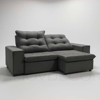 Sofá Conforto Plus Reclinável e Retrátil Aurora Veludo LIMOV (Cinza Chumbo, 2,50m)