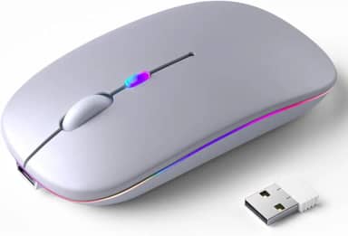 Mouse Sem Fio Recarregável com LED RGB Design Ergonômico Conexão USB Bluetooth Compatível com PC Notebook e Home Office (Prata)