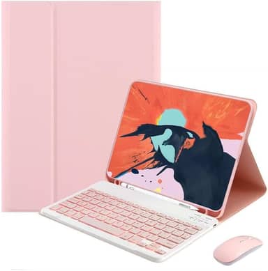 Capa Tablet + Teclado + Mouse Para iPad Pro 11 Polegadas (rosa, teclado retroiluminado)