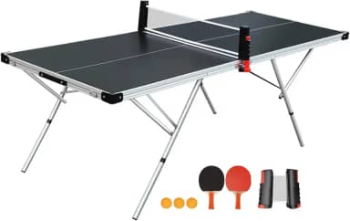 Mesa Ping Pong, Mesa de Tênis de Mesa, 1,60mX0,8m, Mini Mesa Ping Pong Dobravel com Kit 1 Rede Retrátil + 2 Raquetes + 3 Bolinhas Bel, Aluminum Alloy Frame, Height Adjustable