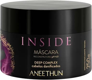 Máscara Reconstrutora Aneethun Inside 250g, Hidratação Profunda, Força e Elasticidade, Restaura Cutículas, Combate a Porosidade, Repõe Massa Capilar, Preserva a Integridade dos Fios, Ideal para Cabelos Danificados e Quimicamente Tratados, Tecnologia Deep Complex