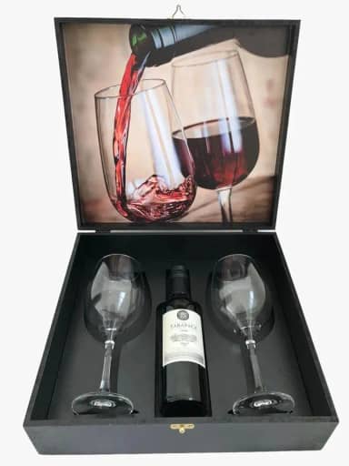Box Premium Vinho Tinto 375ml Presente Wine 02 Taças Vidro
