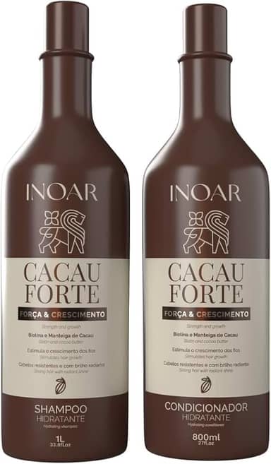 Inoar, Cacau Forte, Kit Shampoo 1L + Condicionador 800ml, Crescimento Saudável e Hidratação Intensa, Biotina e Manteiga de Cacau, Para Cabelos Enfraquecidos e Quebradiços