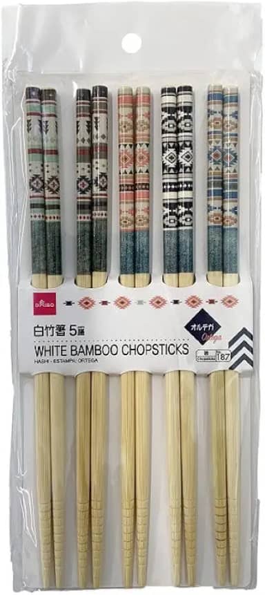 Hashi Daiso 5 Pares Bambu Branco Estampa Ortega Palitinhos Orientais Reutilizáveis Leves Resistentes Laváveis Utensílios Japoneses Para Cozinha Jantar Oriental