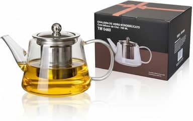 Chaleira de Vidro Borossilicato com Infusor de Chá, 750 ml, Vai Ao Fogo
