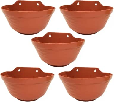 Kit 5 Vasos de Parede para Plantas Plástico Jardim Vertical (28x18, Terracota)