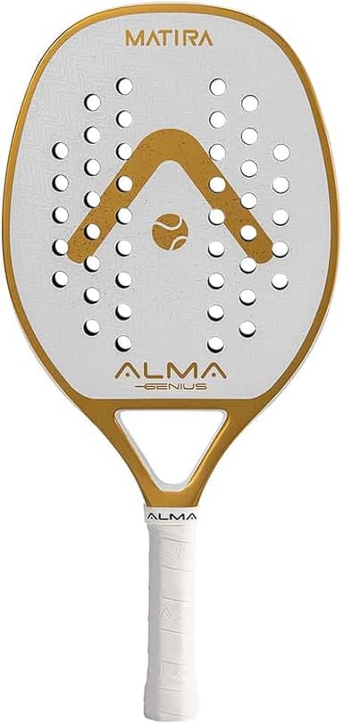 Raquete Beach Tennis Carbono 1K Matira Branca e Dourada Alma Genius