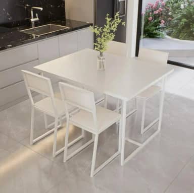 Conjunto Mesa de Jantar Retangular Branca 4 Cadeiras Estofado Riviera Industrial Branco (Laca Branca)