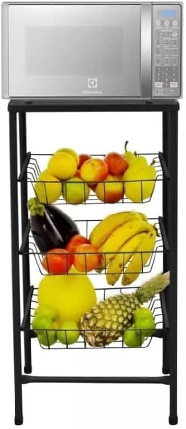 Fruteira Cão Cozinha Multiuso 4 Andares Tampo Extra Forte De Aço Suporta Microondas