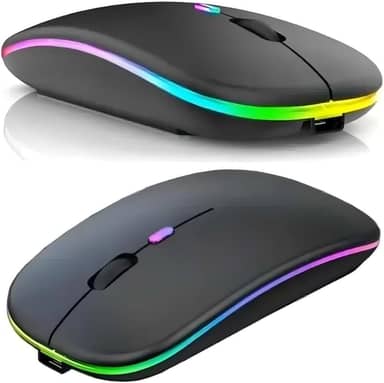 Mouse Sem Fio Recarregável Premium – Wireless Bluetooth + USB 2.4GHz, Óptico LED RGB Colorido, Ergonômico, para Notebook, Computador, PC e Desktop