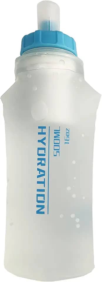Frasco macio dobrável com filtro – garrafa de água leve – 500 ml para corrida em trilha, caminhadas, viagens, ciclismo e pesca; sem BPA (branco transparente)