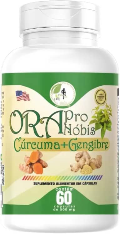 Ora Pro Nobis Cúrcuma + Gengibre, 60 Cápsulas, 500mg, Suplemento Alimentar