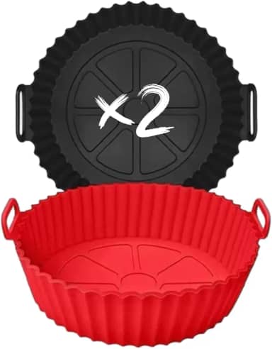 Kit 2 Formas de Silicone para Air Fryer, Resistente ao Calor, Antiaderente, com Alça, Reutilizável, Segura para Alimentos, Compatível com Forno e Microondas, Lavável na Lava-Louças
