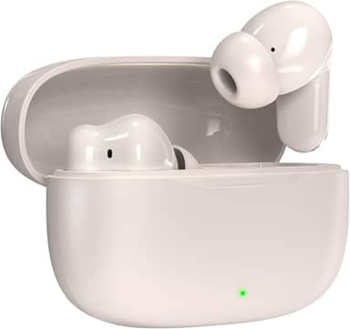 Fone De Ouvido Bluetooth Sem Fio 5.3 Compatível iPhone Android, Modo de Fone Ouvido único e Dois Com Microfone, 360 Estéreo Graves Potentes Para Trabalho Academia Corrida Musica Jogo e Game, Bege