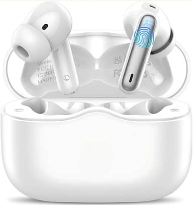 Fone De Ouvido Bluetooth 5.4, Com Borrachinhas, Compatível Com Todo Celular, Cancelamento Ruído, Bateria 16 Horas, Microfone, Controle Touch, Resistente a Agua, Cabo de Carregamento - Linha Premium