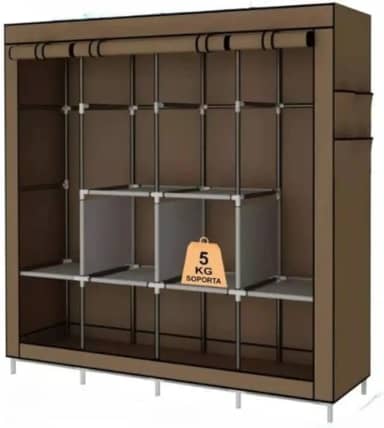 Guarda Roupa Grande Arara Dobrável Com Capa Tecido 4 Divisoria Roupeiro Organizadora Roupas Armários(CINZA,SOLTEIRO)