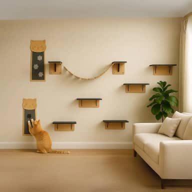 BOXFAN Kit 8 Peças Prateleiras Escada Gato Playground Gatil Mdf 4mm Arranhador de Parede Descanso Pet Ponte Diversão Prateleira Antiderrapante Parquinho Suspenso