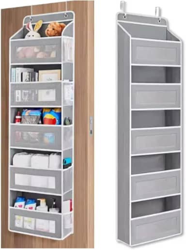 Organizador de porta suspenso multifuncional com 5 camadas com bolso, extra grande, pendurar, armário, prateleira, fraldas, bolsas, brinquedos, roupas, sapatos, maquiagem, perfumes Premium