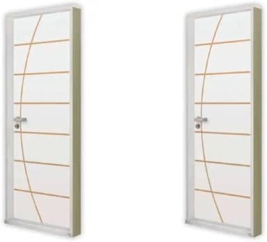 2 Kits Porta de Madeira Decorada 215x75cm com Batente de Aço 6cm Neblina Branco