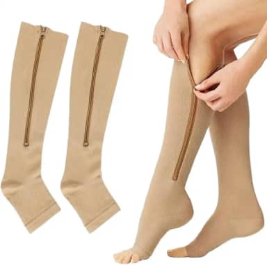 Par Meia Média Compressão Varizes Pernas Cansadas Inchaço Dores 3/4 Zíper 20-30 Mmhg Compressão Unissex