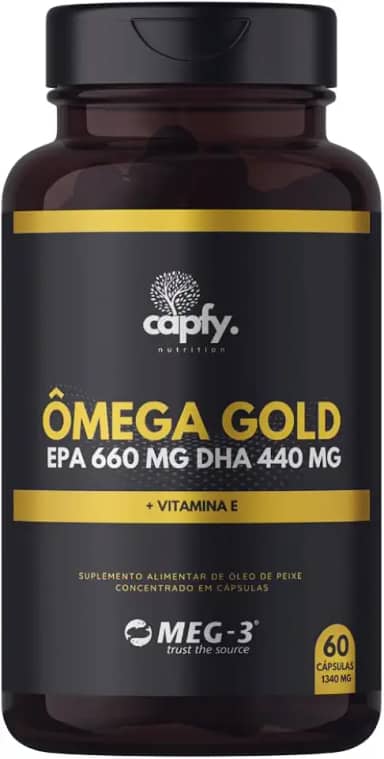 Ômega 3 Gold 1.100mg Óleo de Peixe Concentrado EPA 660mg DHA 440mg Puro com Selo Meg-3 + Vitamina E 60 Cápsulas Original Premium Capfy. Nutrition