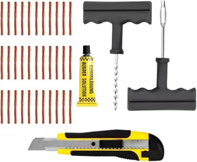 Kit De Reparo Remendo Para Pneu Sem Câmara Com 33 Macarrão E Estilete Lojista Borracharia