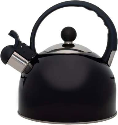 Mimo Style Café e Chá Chaleira com Assobio de Alerta Alça e Tampa Flip-Up, Preto, 2 L