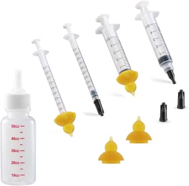 Mamadeira de amamentação para animais de estimação, mamilos para animais de estimação, kits de mamadeiras para ração de filhotes e filhotes de leite, com 1 mamadeira para animais de estimação, 4 bicos