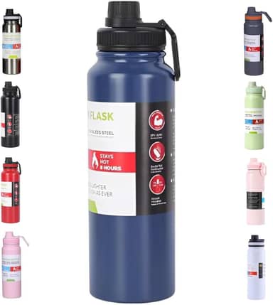 Garrafa De Agua Termica Gelada 800ml Em Aço Inox Antivazamento Com Infusor Com Alça Agua Quente ou Fria Para Academia Treino Caminhada (Azul)