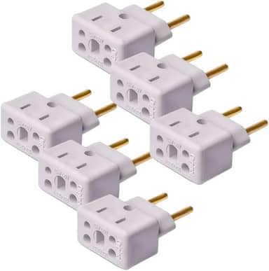 Kit com 6 Adaptadores de Tomada – 3 Pinos para 2 Pinos – Plug 10A / 20A – Modelo Bob Esponja/Plug T Benjamin – Branco
