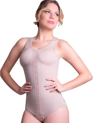 Cinta Pós-Cirúrgica Body Alta Compressão Abdominoplástia Lipoaspiração e Modeladora com Colchetes Frontais e Alça Regata Larga 60605 - New Form