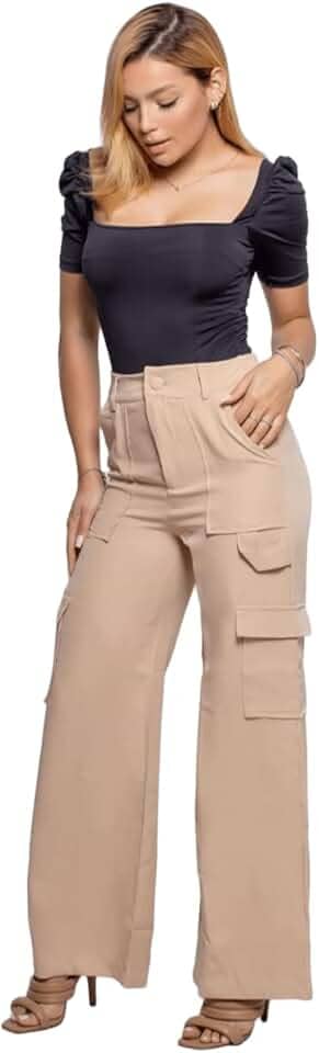 Calça Feminina de Sarja Cargo com botão com bolso CL-0021