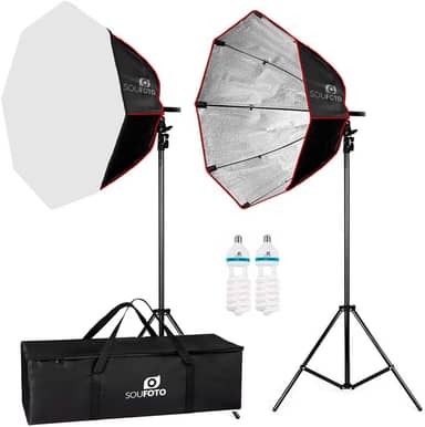SOU FOTO Kit Iluminação Softbox Octagonal Tripe Lâmpada 150w e Bolsa de Transporte para Estúdio Fotográfico (220V)