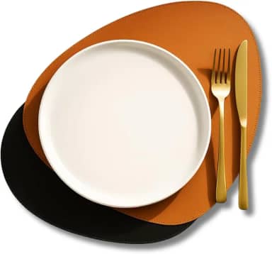 Jogo Americano Sousplat Dupla Face em Couro Ecológico Formato Orgânico Impermeável, Resistente e Fácil de Limpar, Elegante para Mesa Posta e Decoração (6)