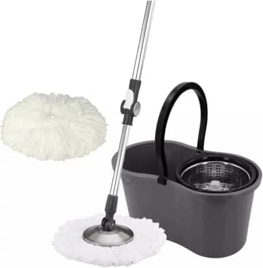 Mop com Balde Giratório 360º – Cesto em Inox, 9 Litros, com 2 Refis de Microfibra para Limpeza Lava e Seca - Premium