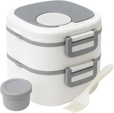 Marmita Dupla Premium Com Talher e Compartimento para Molho + Cartela de Adesivos 3D - Prática, Leve e Portátil (BRANCA) - MJ BRANDS