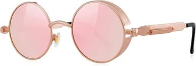 Óculos de sol góticos Steampunk para mulheres e homens, armação de metal com lentes redondas