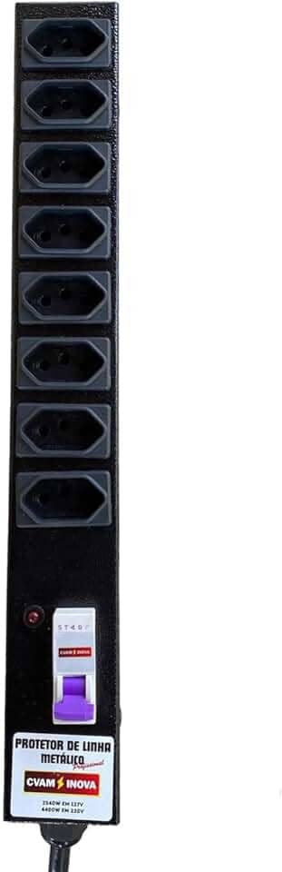 Filtro de Linha Régua 8 Tomadas 20A Disjuntor Metal 127/220