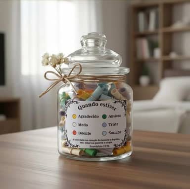 Pote de Mensagens Motivacionais, 176 Frases Inspiradoras, Decorativo com Laço Rústico