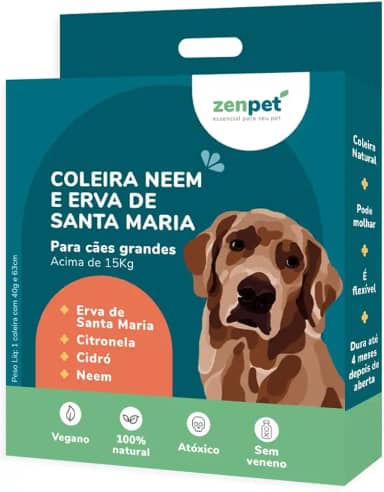 Coleira Neem e Erva de Santa Maria para Cães Grandes Zenpet