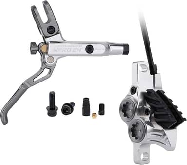 Freio a disco hidráulico para bicicleta, 4 pistões, conjunto de freio a disco MTB Ultraleve lado esquerdo dianteiro direito traseiro hidráulico conjunto de freio a disco com almofadas de metal