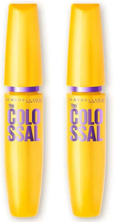 Maybelline NY The Colossal Volum' Express, Kit Máscaras de Cílios, Volume Colossal, Remoção Instantânea com Água, Fórmula com Colágeno, Cor Preto, 2 Unidades
