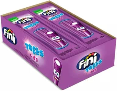 Mini Balas De Gelatina Tubes Uva Doce Fini Com 12 Unidades