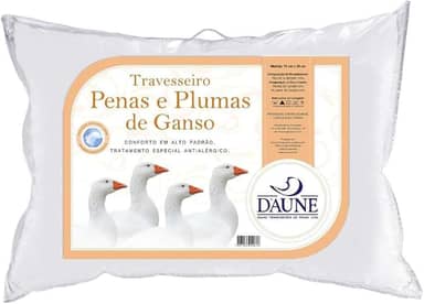 Travesseiro 80% Pena de Ganso e 20% Pluma de Ganso Natural - 50 cm X 70 cm Conforto