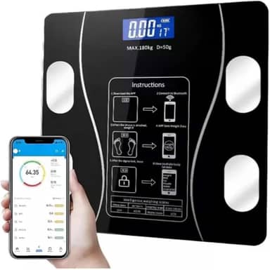 Balança Corporal Digital Inteligente com Bioimpedância Bluetooth – Mede 13 Indicadores, Alta Precisão, Compatível com App Fitness – Até 180kg – Design Moderno e Antiderrapante Premium