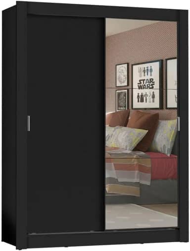 Guarda-Roupa Solteiro Madesa Denver 2 Portas de Correr com Espelho - Preto