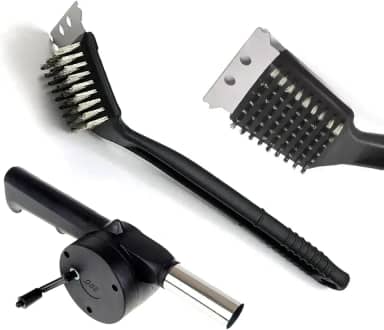Kit Escova de Aço + Soprador e Acendedor para Churrasqueira