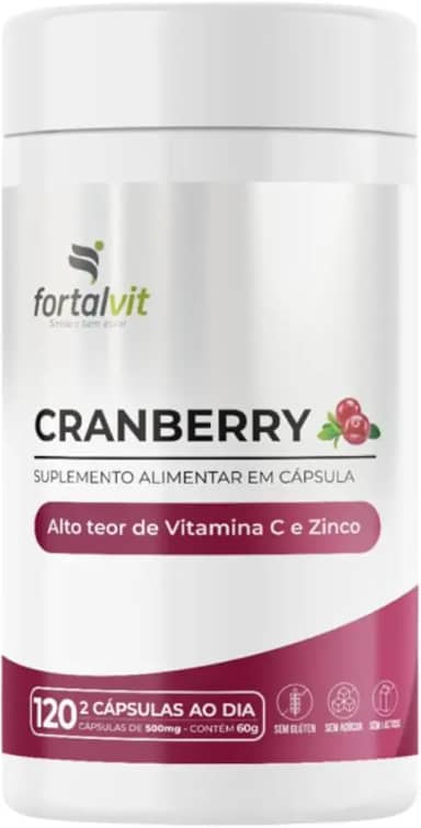 Cranberry, Alto Teor de Vitamina C e Zinco, Longa Duração: 2 Meses de Uso, 120 Cápsulas, Fortalvit