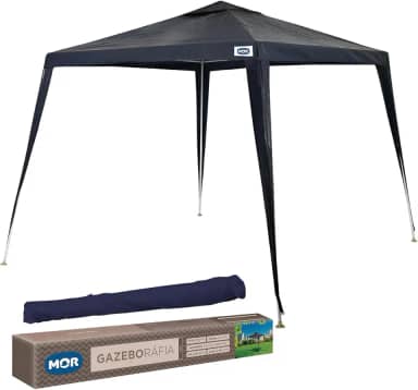Mor - Gazebo Tenda Barraca Ráfia Azul 3x3m com Estrutura em Aço Carbono Tubular, Proteção Solar, Fácil de Montar + Bolsa de Transporte, Ideal para Praia, Piscina, Camping, Eventos e Área Externa.